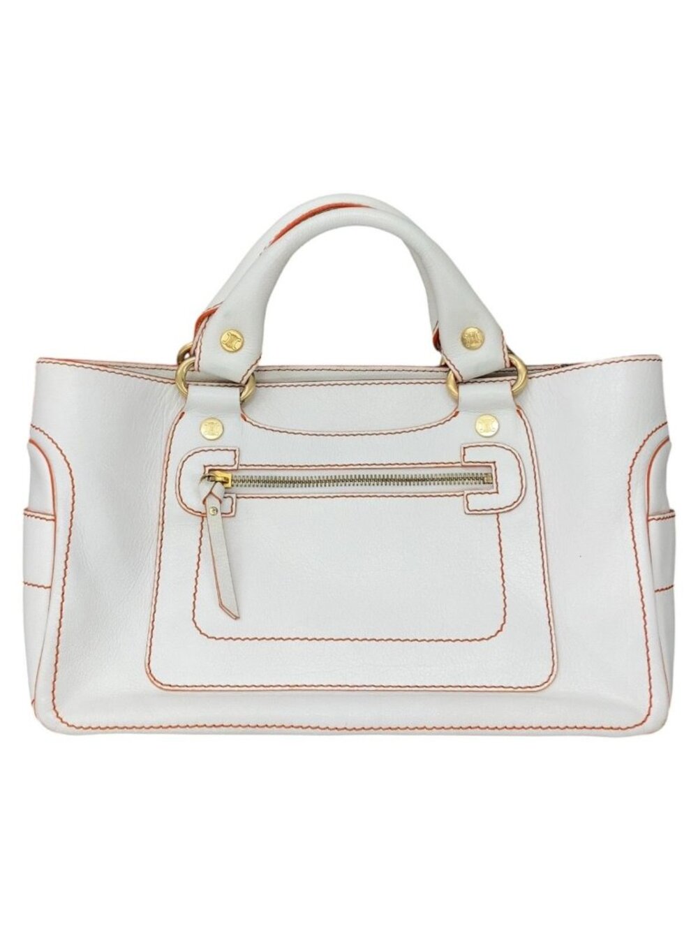 Celine Boogie White Orange Gold Leather Tote Bag